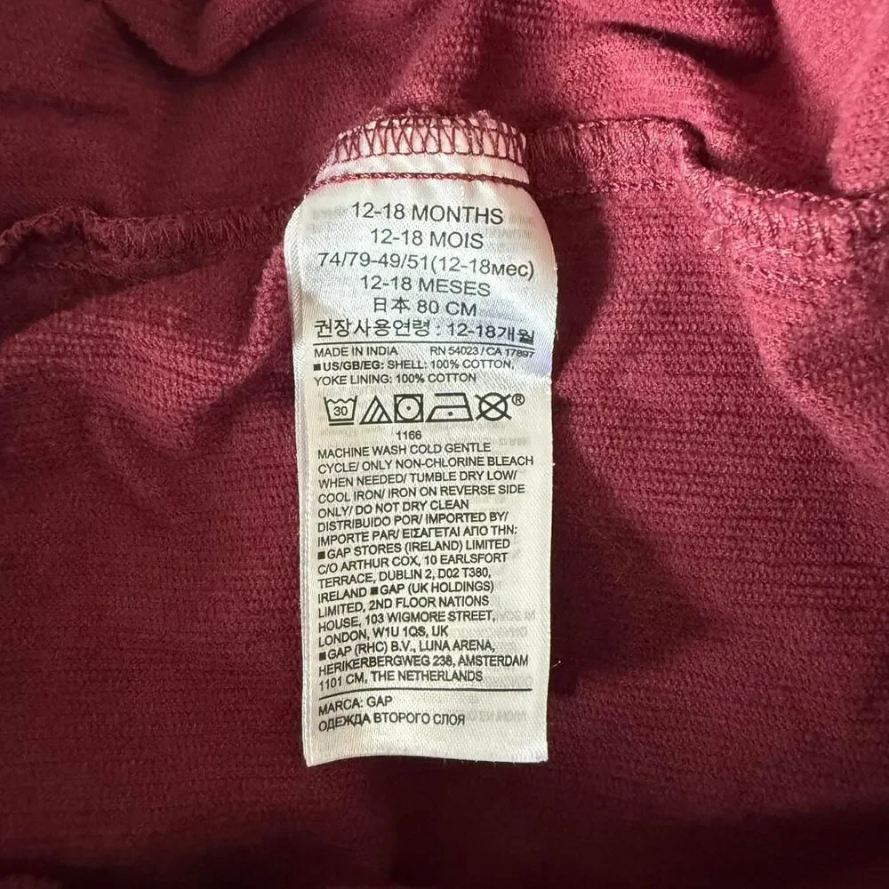 Baby Gap Ruffle Corduroy Bubble Romper Overalls - 12-18 Months Burgundy